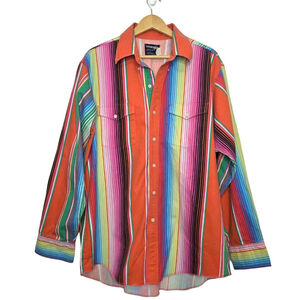 VTG Wrangler Brushpopper Button Down Long Sleeve Shirt Men's Size 17 Colorful
